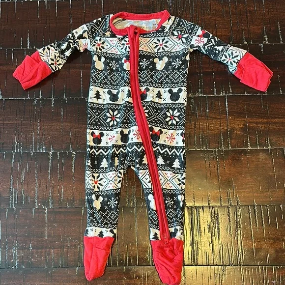 Little Sleepies Red and Black Footie One Piece with Festive Pattern - Picture 1 of 3